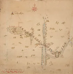 Karte über den Hof Skøyen, Østre Aker, mit dem dazugehörigen Wald